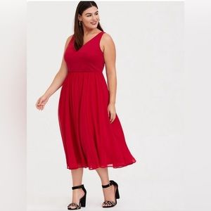 NWT Torrid Size 18 red chiffon, midi dress.